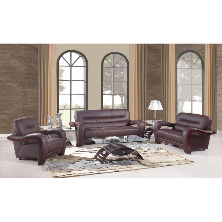 Wrought Studio 3 Piece Leather Living Room Set Wayfair